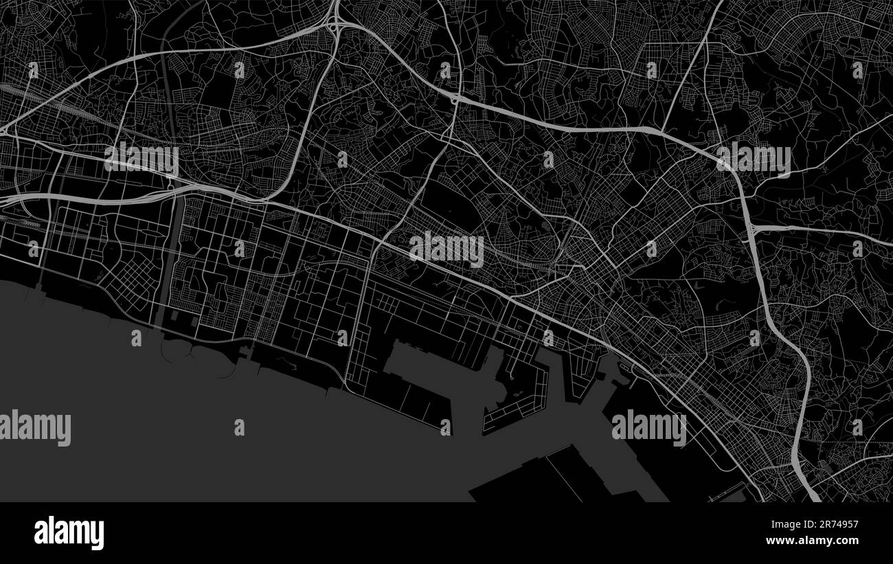 Mappa della città di Chiba. Poster in bianco e nero urbano. Immagine della mappa stradale con vista dell'area verticale della città metropolitana. Illustrazione Vettoriale