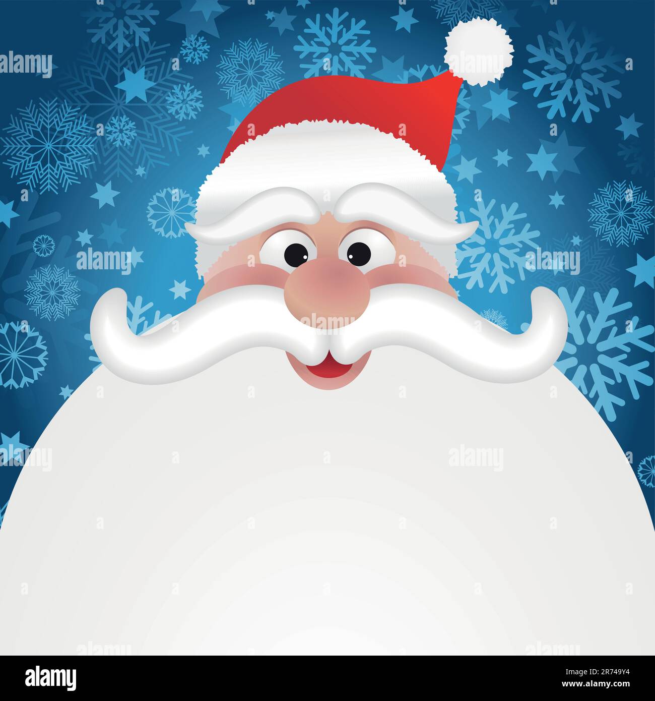 Cartoon Santas faccia su uno sfondo a fiocco di neve Illustrazione Vettoriale