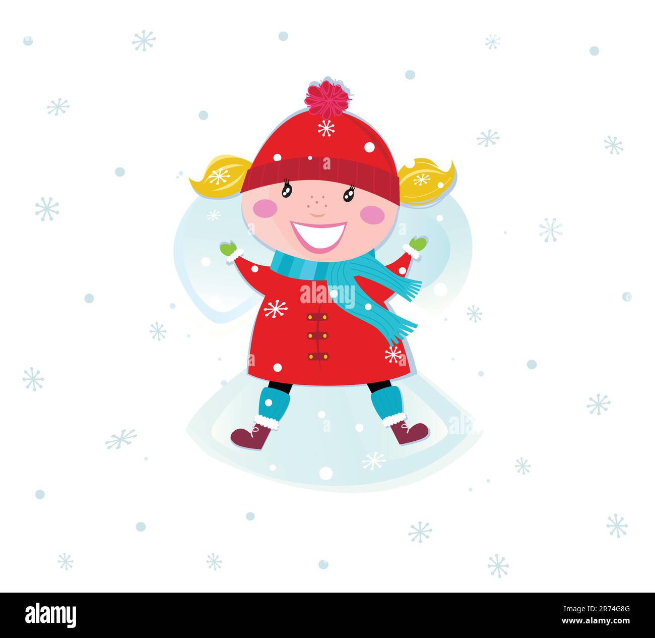 Carino bambino di natale che fa l'angelo. Illustrazione vettoriale. Illustrazione Vettoriale