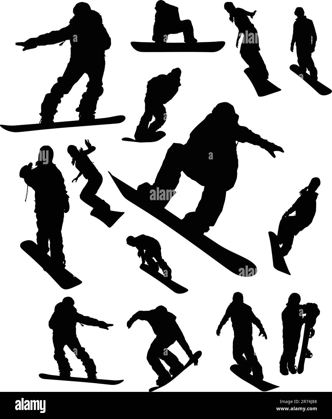 Snowboarder silhouette uomo impostato per progettazione utilizzare Illustrazione Vettoriale