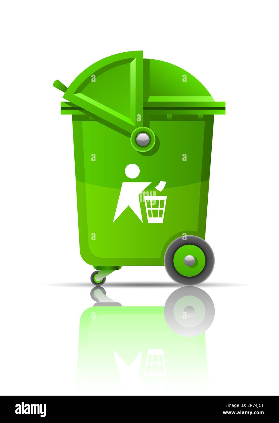 illustrazione vettoriale verde del garbage can isolata su sfondo bianco Illustrazione Vettoriale