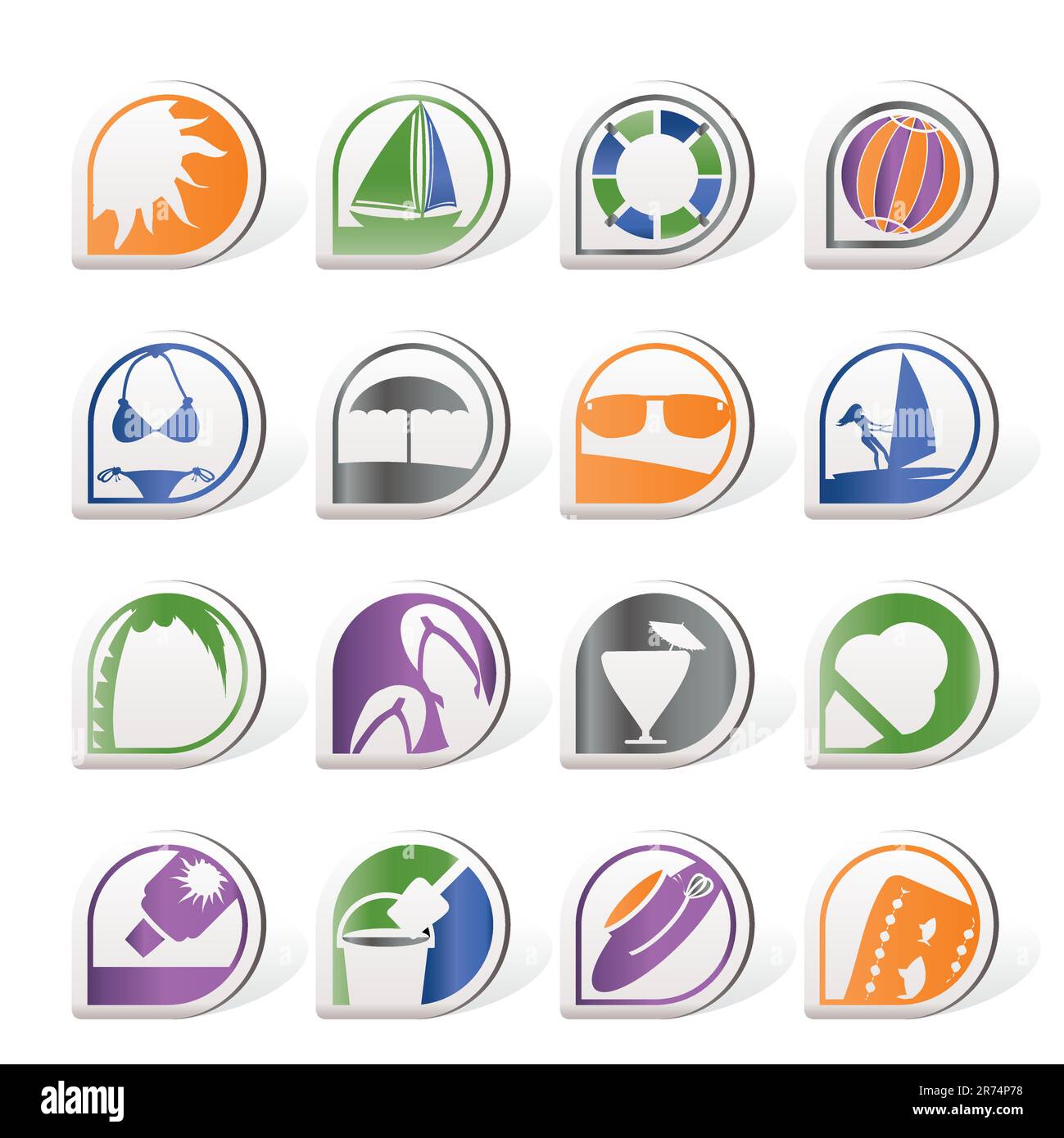 Semplice Estate e vacanze icone - Vettore icona impostare Illustrazione Vettoriale