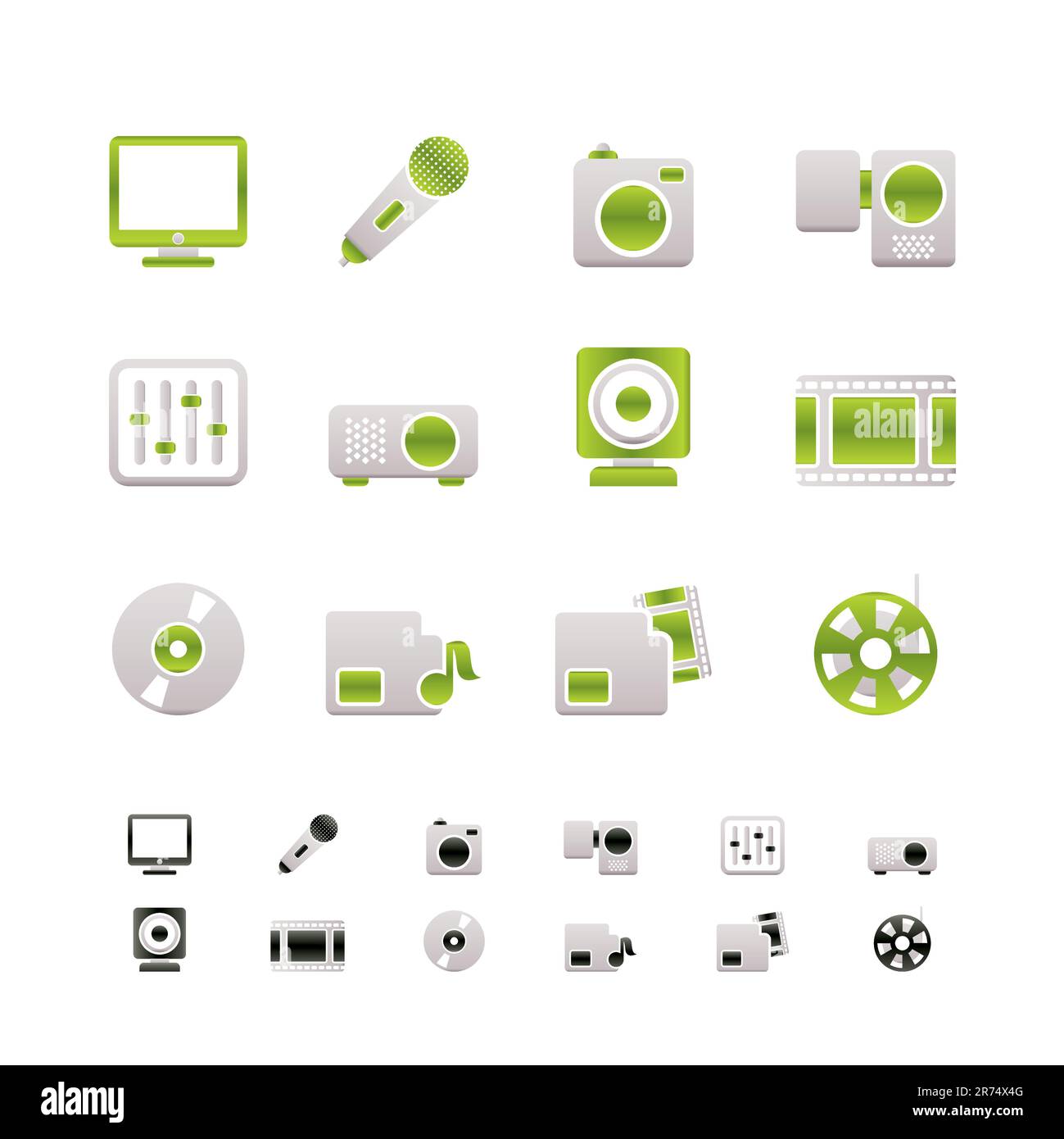 Icone delle apparecchiature multimediali - Set di icone vettoriali - 2 colori inclusi Illustrazione Vettoriale