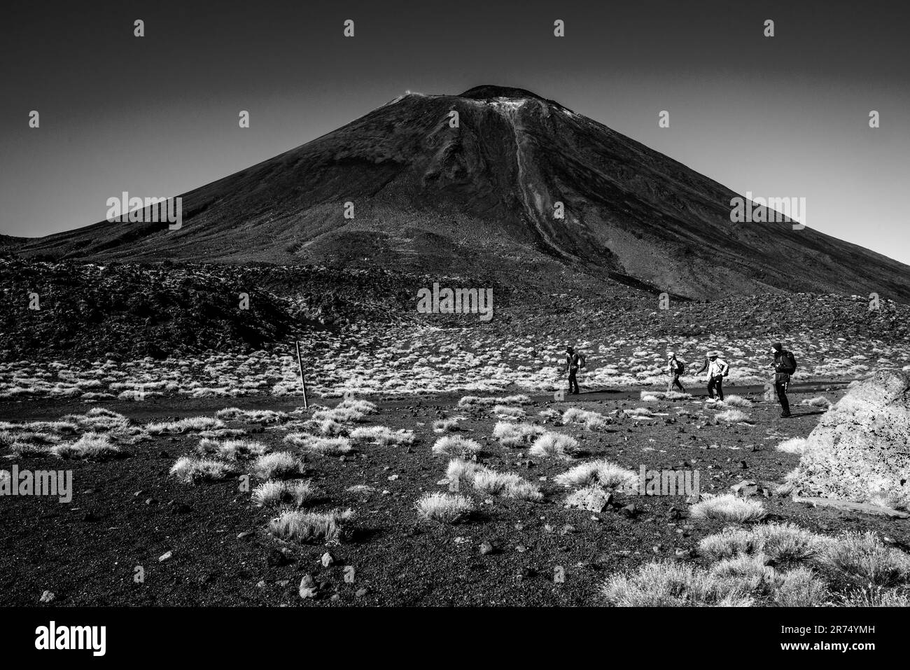 Una veduta del Monte Ngauruhoe sulla passeggiata di attraversamento Alpino di Tongariro, Parco Nazionale di Tongariro, Isola del Nord, Nuova Zelanda. Foto Stock