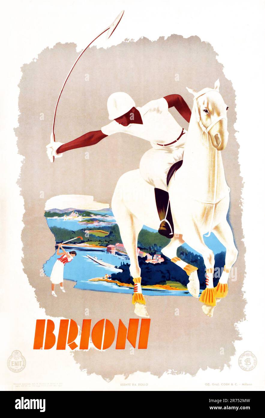 Artista sconosciuto - Vintage ENIT Travel Poster Brioni Italia Polo Sailing Golf Sport Design - 1937 Foto Stock