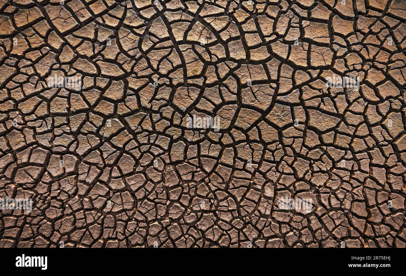 Cracked Earth Pattern Texture come sfondo naturale astratto Foto Stock
