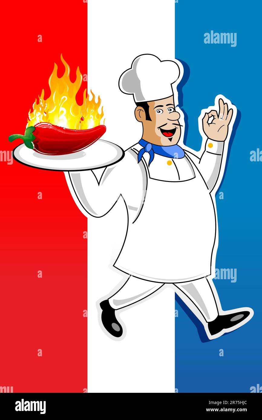 Illustrazione di cucinare con la masterizzazione di peperoncino su sfondo astratto Illustrazione Vettoriale