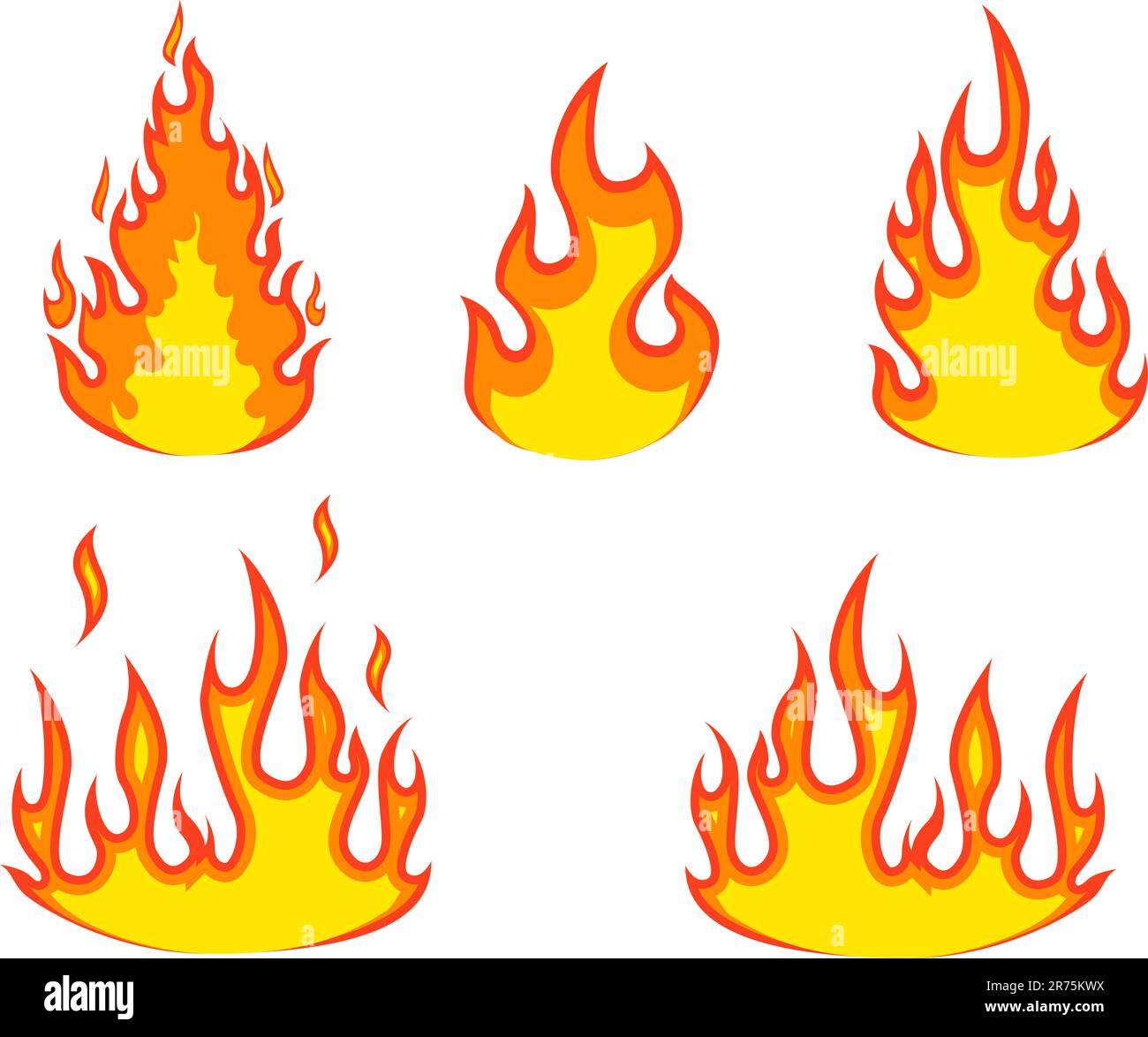 Vari elementi di fuoco isolati su un bianco. Illustrazione vettoriale. Illustrazione Vettoriale
