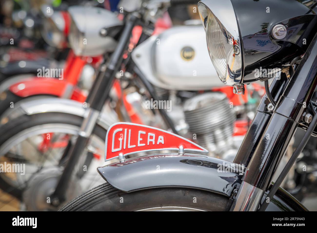 Dettagli su moto d'epoca, serbatoio e cromo, Gilera, moto, Foto Stock
