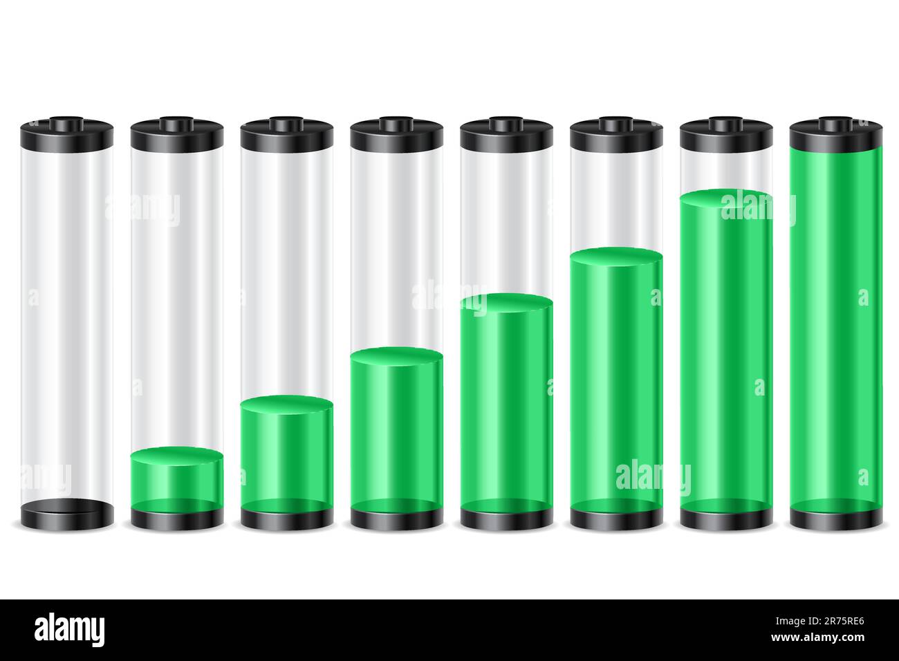 Illustrazione del livello di carica della batteria su sfondo bianco Illustrazione Vettoriale