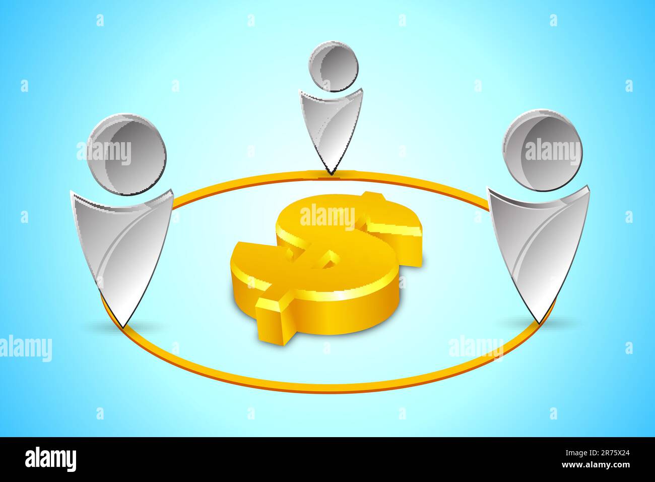 Illustrazione del dollaro con icone umane su sfondo astratto Illustrazione Vettoriale