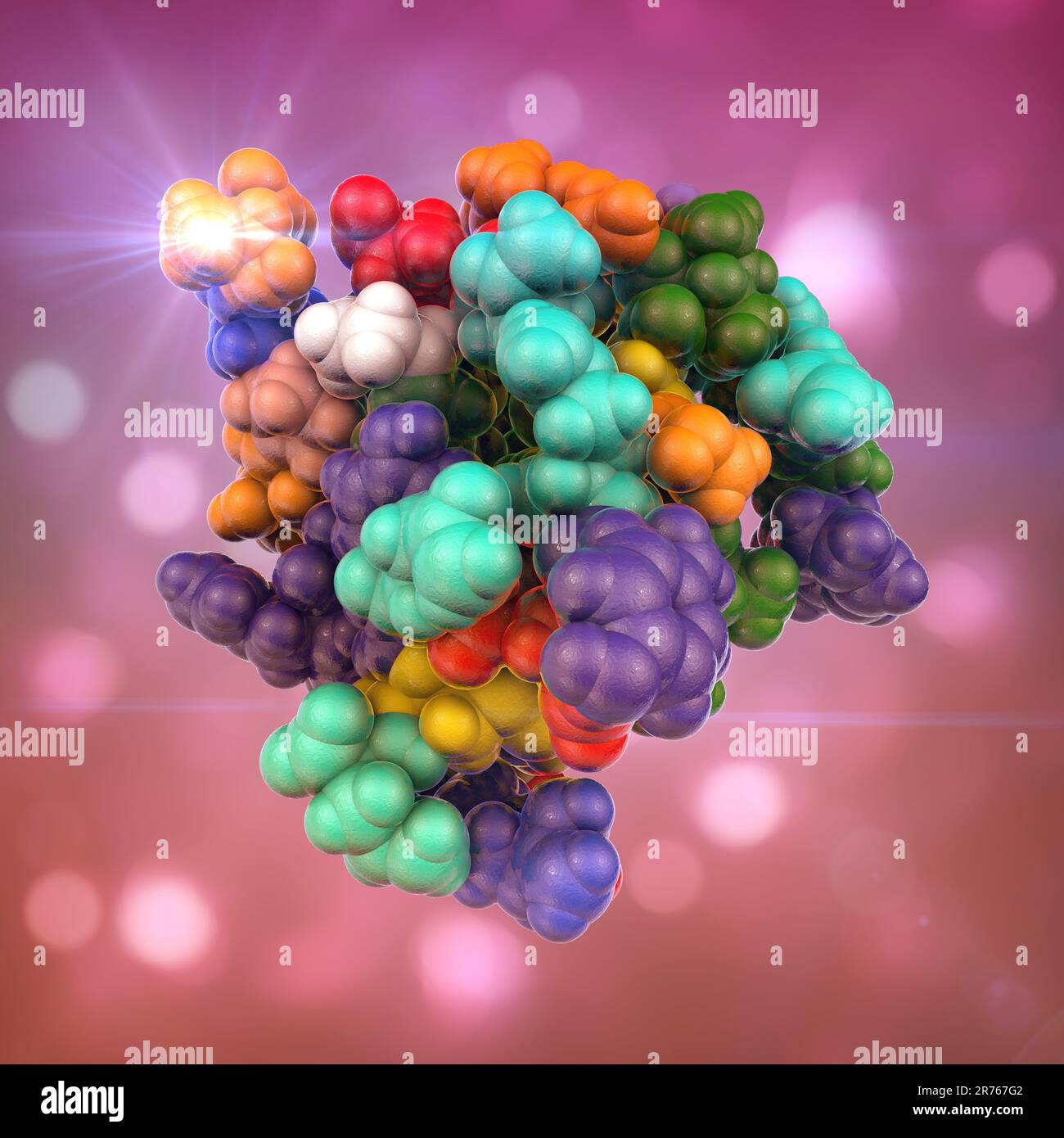 Molecola di insulina. Modello di computer che mostra la struttura di una molecola di ormone insulina. L'insulina svolge un ruolo importante nel sangue regolamento sullo zucchero Foto Stock