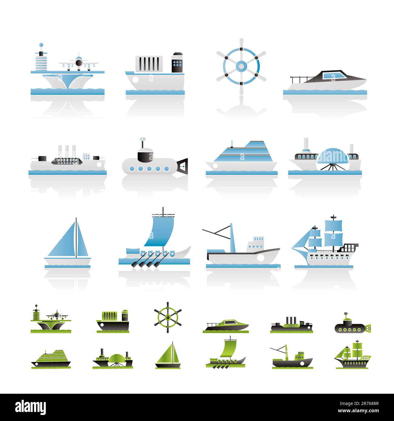 Diversi tipi di imbarcazioni e navi icone - Vettore icona impostare Illustrazione Vettoriale