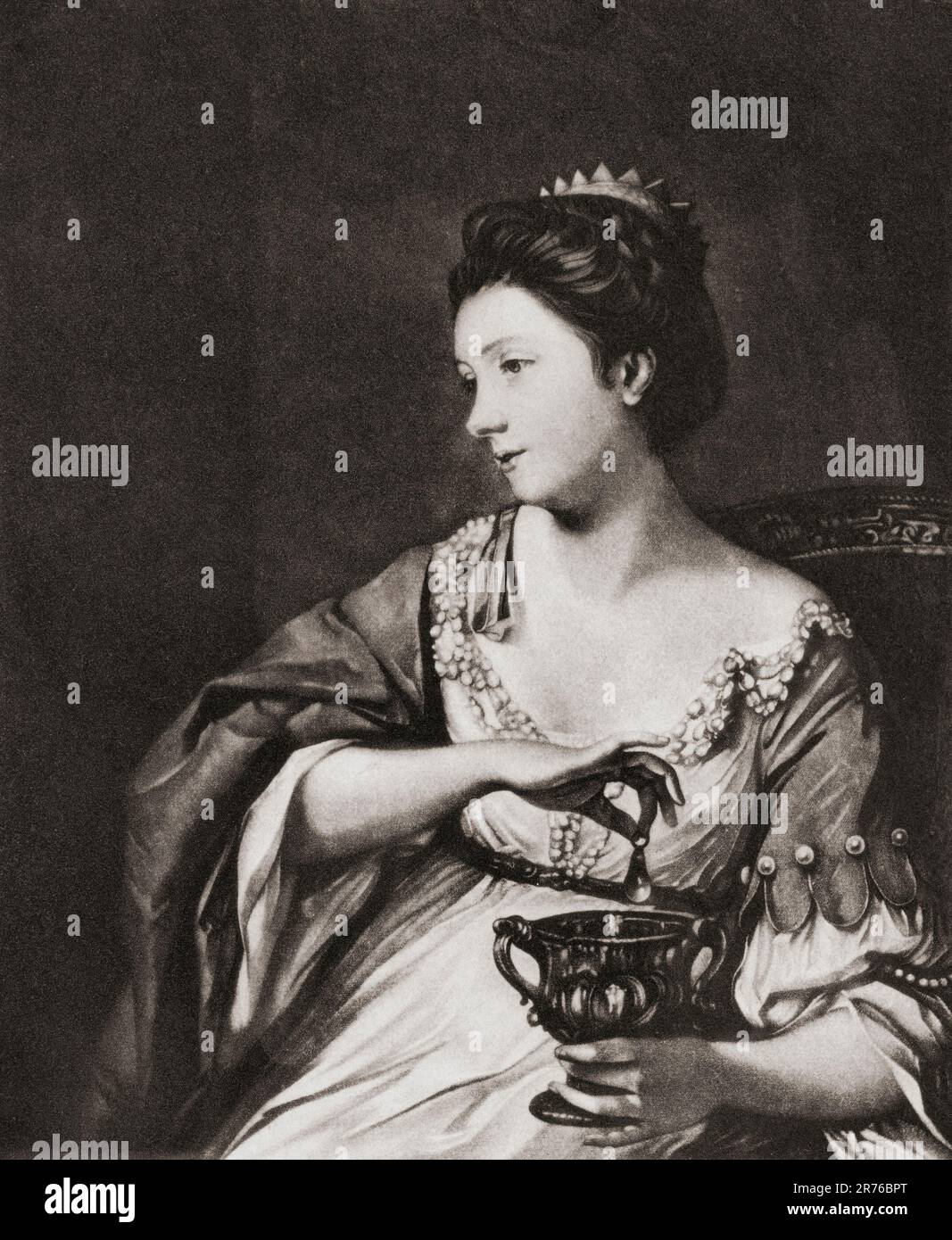 Catherine Maria Fischer, 1741 – 1767, nota anche come Kitty Fisher. Prominente cortigiano britannico. Dopo il ritratto di Joshua Reynolds, Cleopatra dissolve la Perla. Da Mezzotints, pubblicato nel 1904. Foto Stock