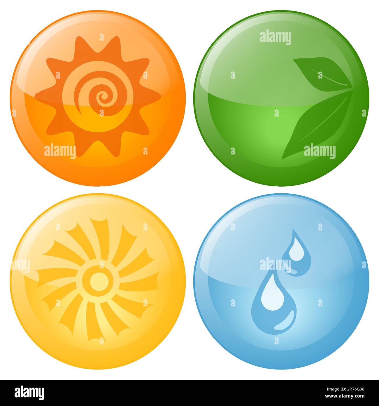 Icone di natura Glassy isolate su bianco Illustrazione Vettoriale