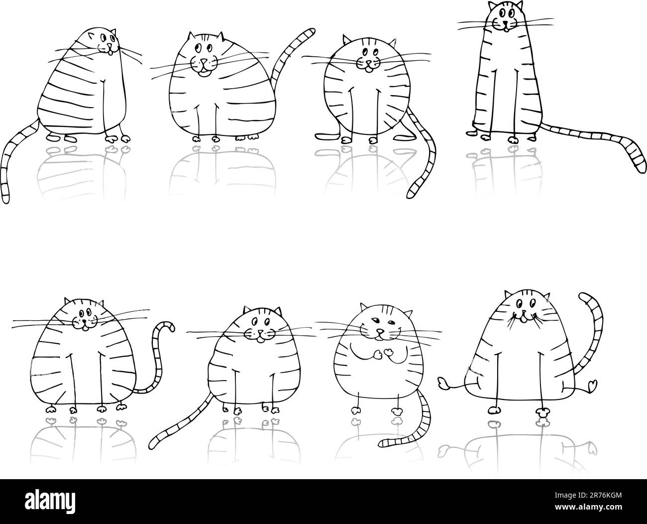 Funny striped silhouette di gatti per il tuo design Illustrazione Vettoriale