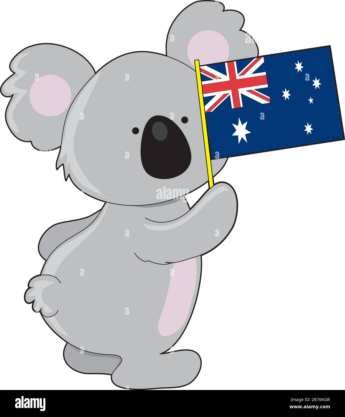 Un piccolo grazioso Koala è in possesso di una bandiera australiana Illustrazione Vettoriale