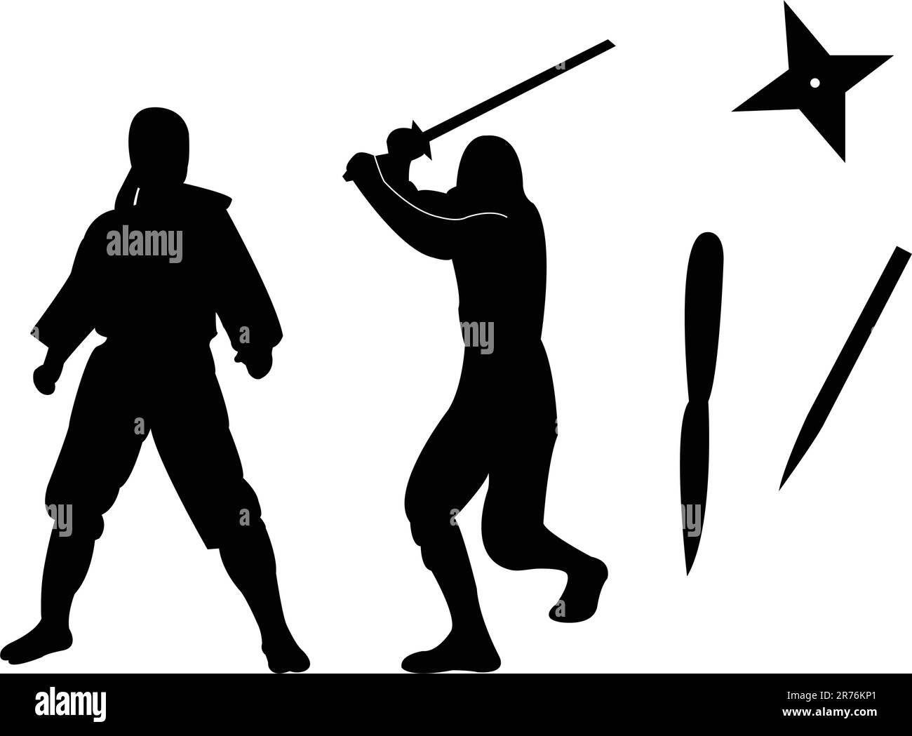 ninja con attrezzature silhouette - vettoriale Illustrazione Vettoriale