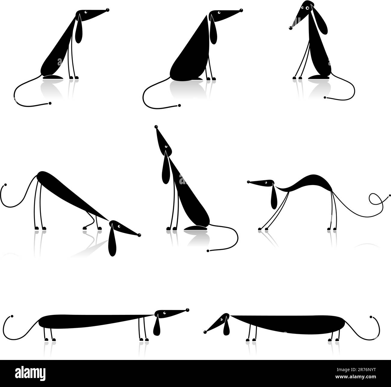Funny cani neri silhouette, la raccolta per il tuo design Illustrazione Vettoriale