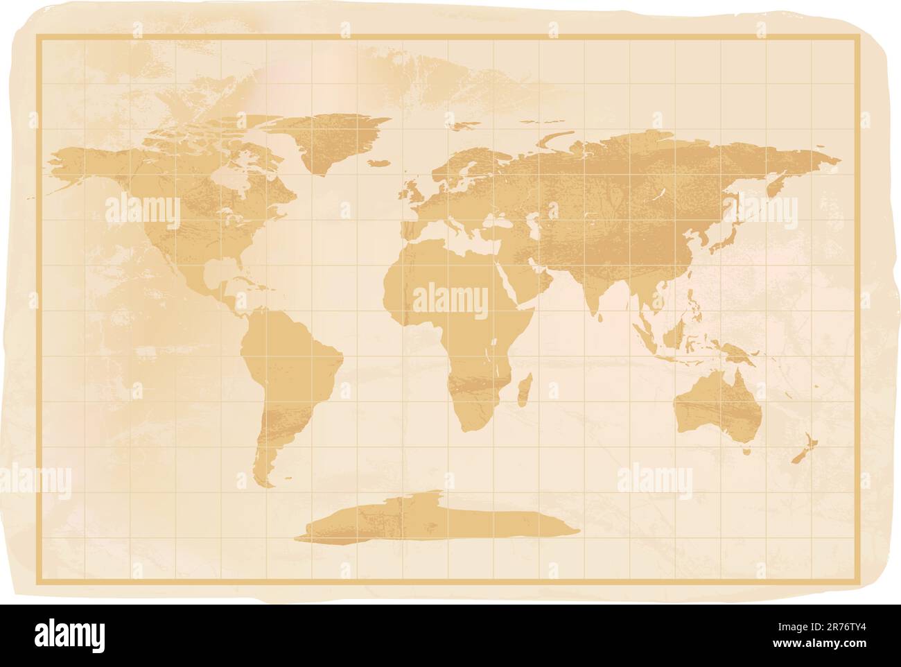 illustrazione di una vecchia mappa gialla del mondo vintage con pieghe e un po' sporca Illustrazione Vettoriale