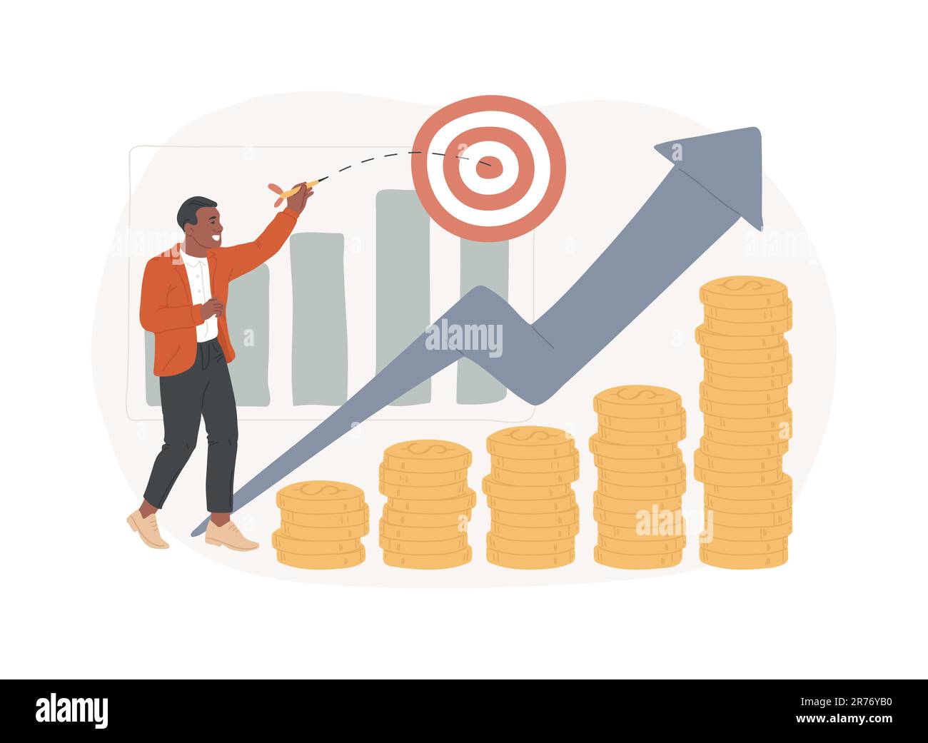 Crescita delle vendite illustrazione isolata del vettore concettuale. Piano di profitto, crescita del database dei clienti, responsabile vendite, metodo di promozione, obiettivo di marketing, risultato del venditore, concetto di vettore di formula di tasso. Illustrazione Vettoriale