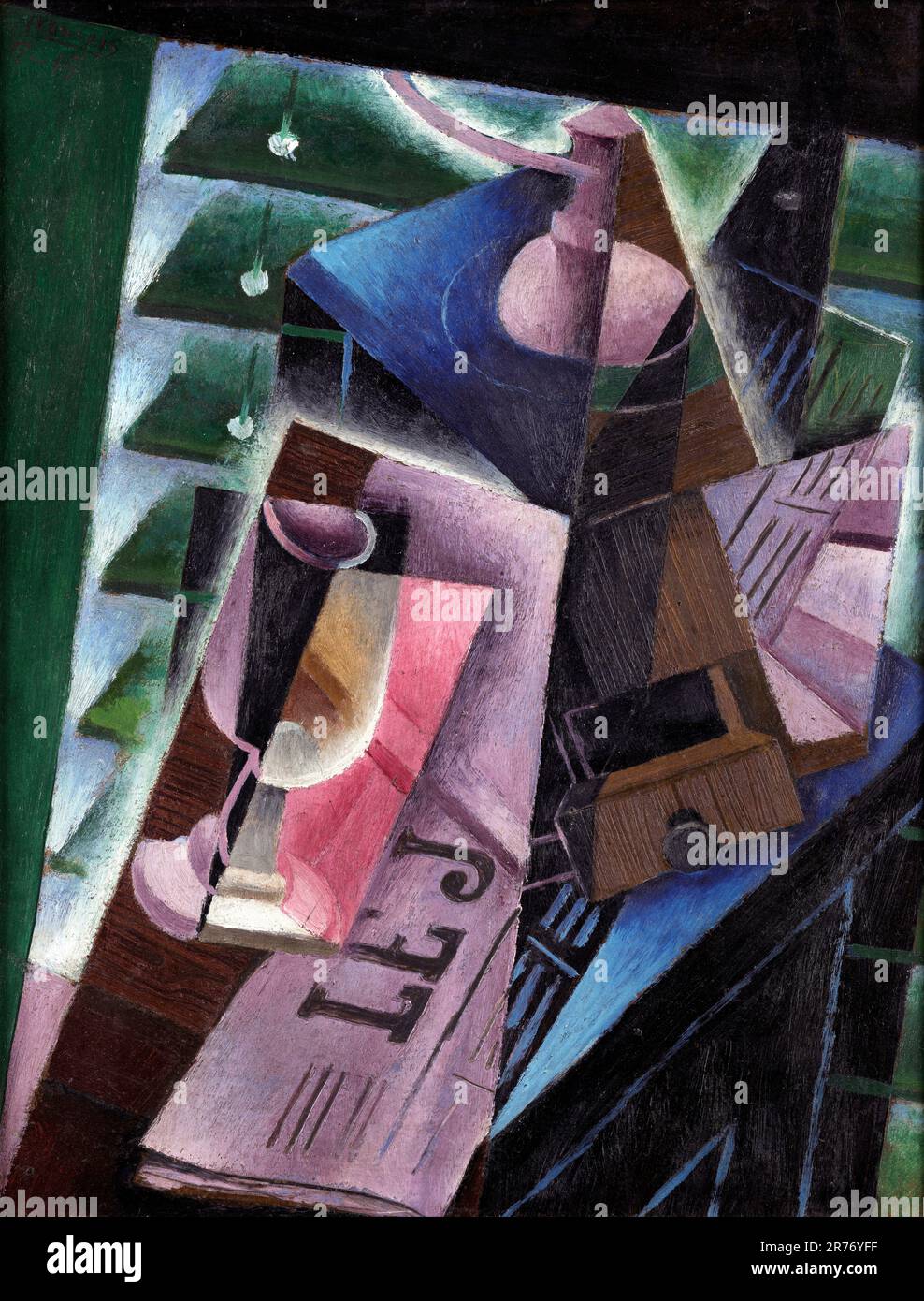 Juan Gris. Macinacaffè e bicchiere di José Victoriano González-Pérez (1887-1927), olio su cartone, 1915 Foto Stock