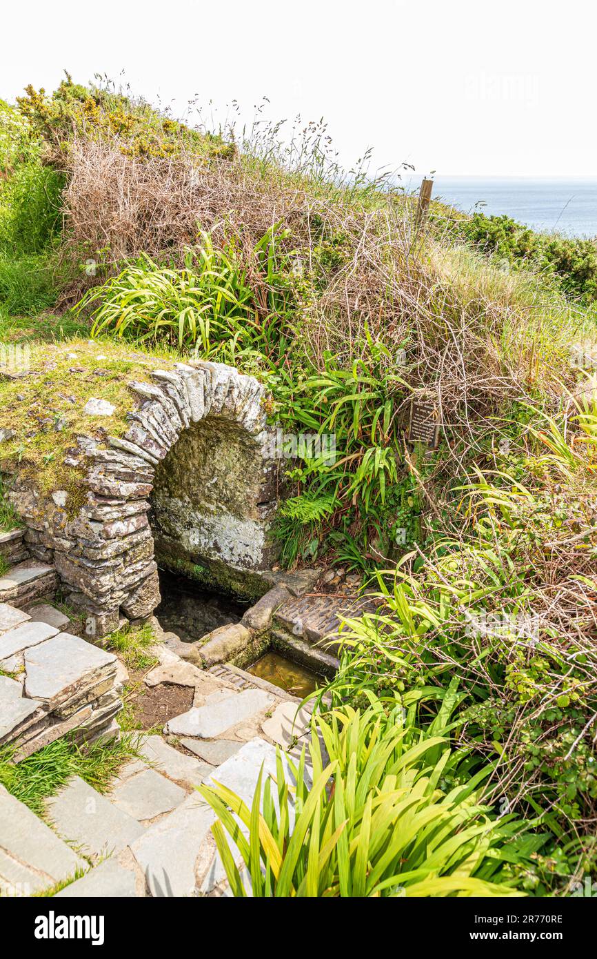 Pozzo di San non, pozzo sacro e santuario dedicato alla madre di San Davide nella baia di San non, sulla penisola di San Davide, nella costa del Pembrokeshire nati Foto Stock