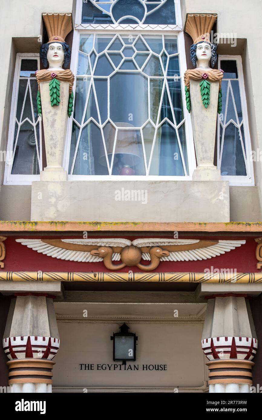 Deail dell'esterno della casa egiziana a Penzance, Cornovaglia, Inghilterra, Regno Unito Foto Stock