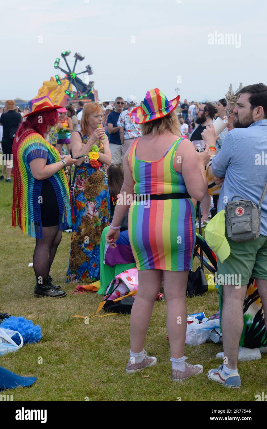 Inghilterra, Hampshire, Portsmouth, folle si sono riunite sui prati sul lungomare per le celebrazioni Pride, 10th giugno 2023. Foto Stock