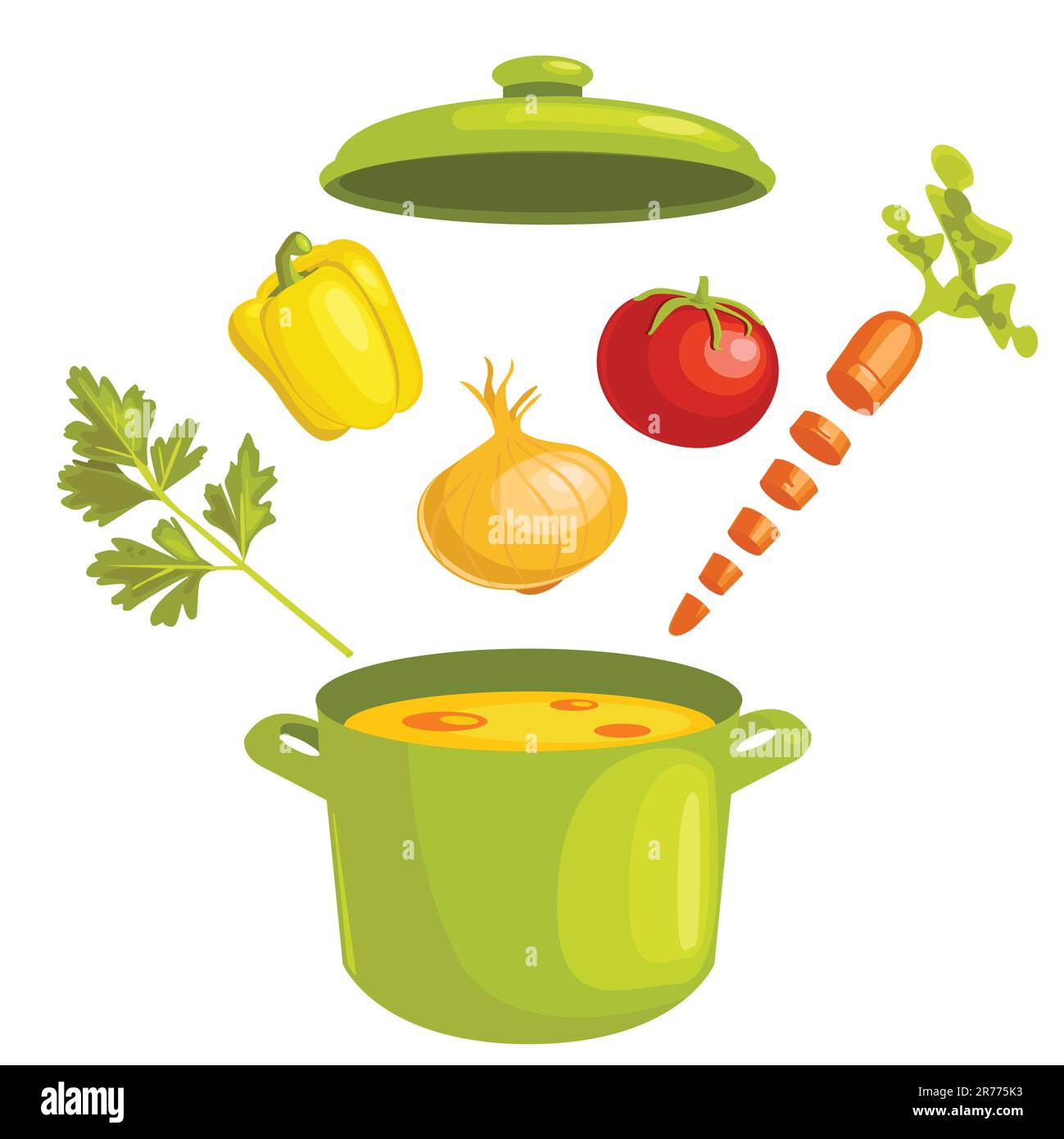 Zuppa di verdure con ingredienti, illustrazione vettoriale Illustrazione Vettoriale
