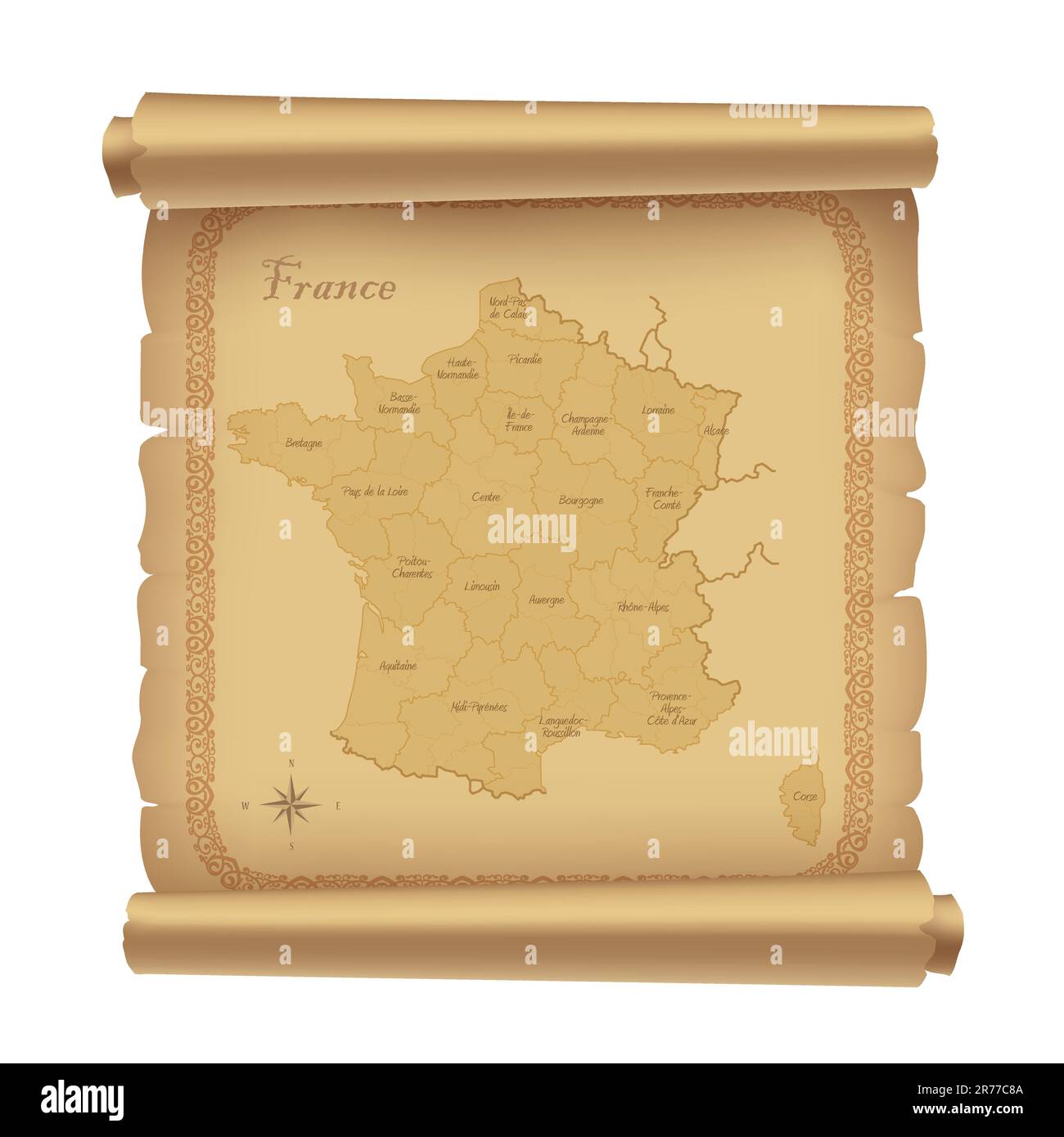 Pergamena con mappa della Francia, illustrazione vettoriale Illustrazione Vettoriale