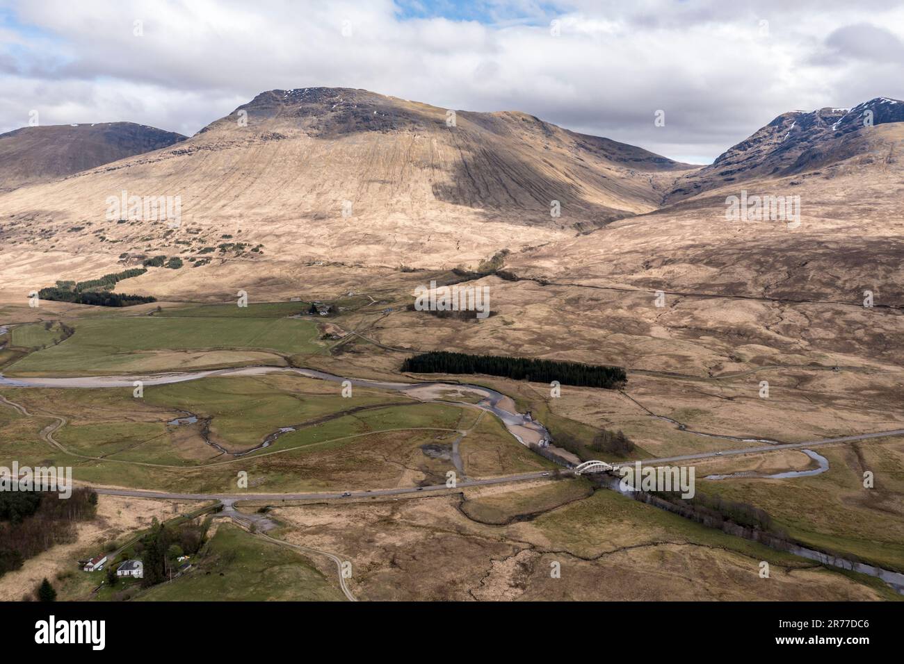 Vista dal punto di osservazione di Tulla sulla valle e la catena montuosa, gli altopiani scozzesi, la Scozia, il Regno Unito Foto Stock