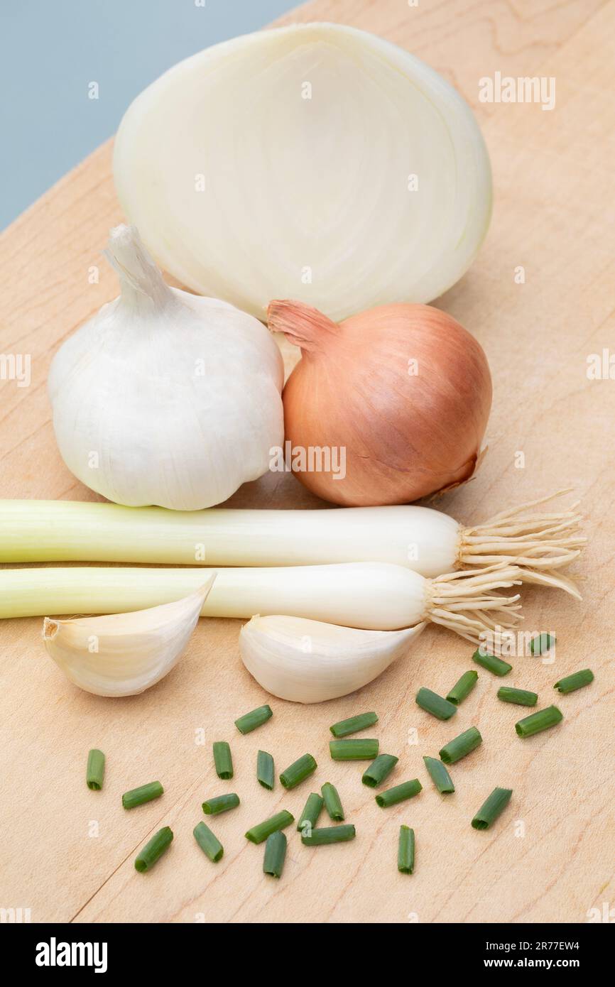 Verdure della famiglia Allium Foto Stock