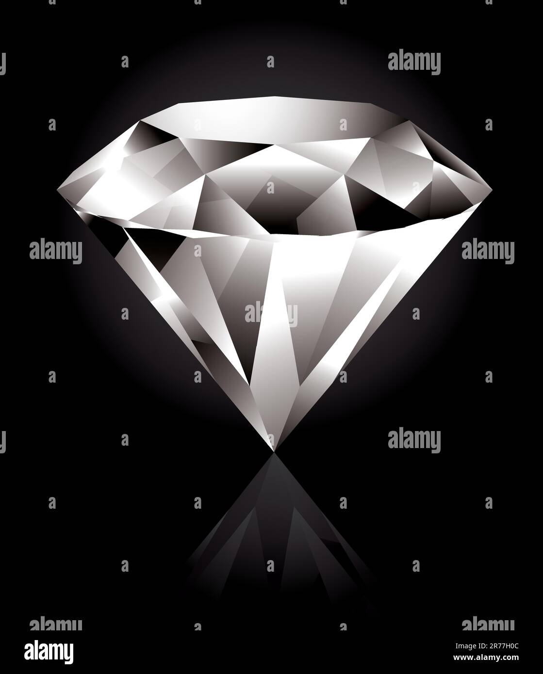 Diamante lucido e brillante su sfondo nero Illustrazione Vettoriale