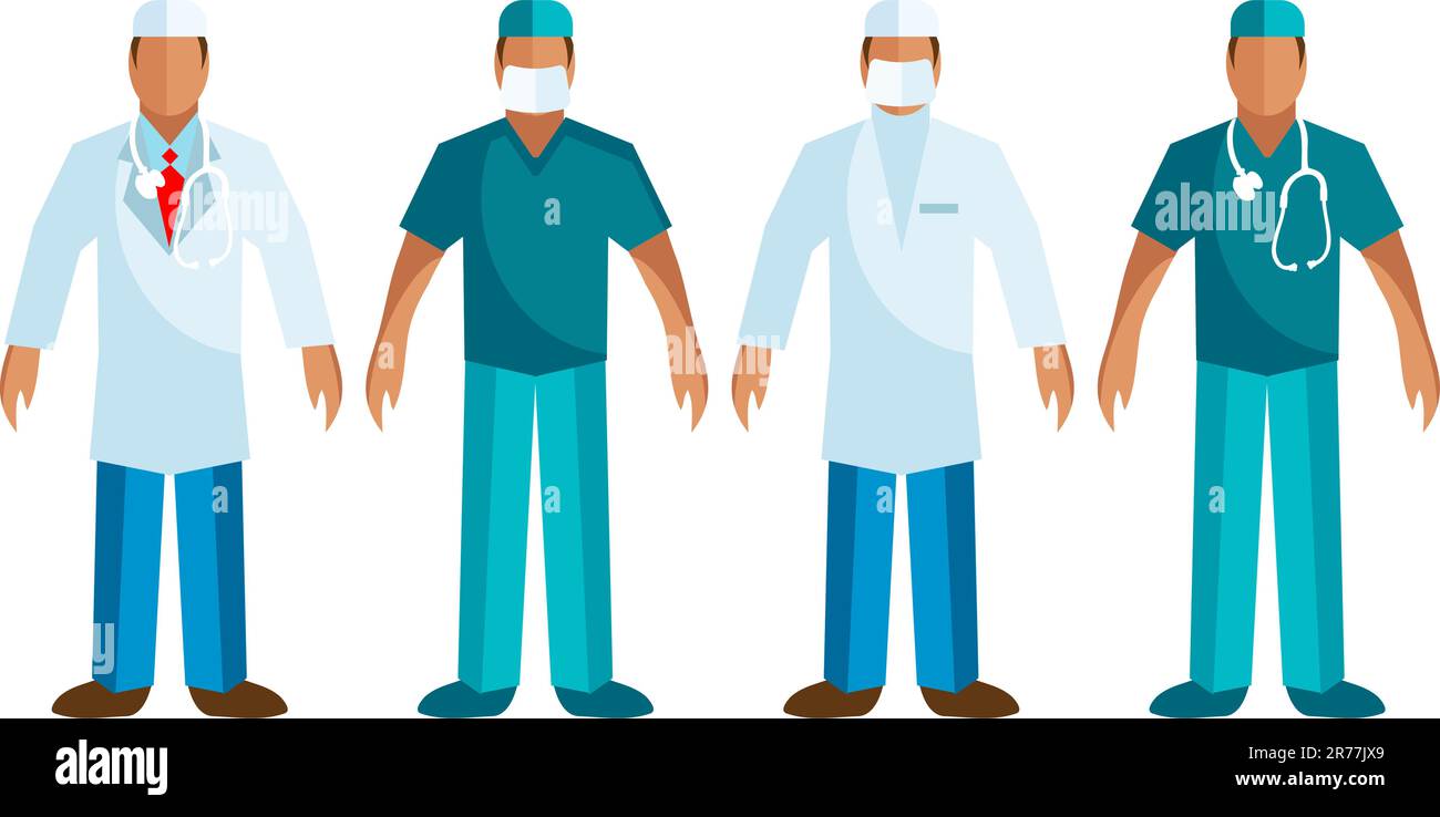 Personale medico - chirurgo vettoriale, logo medico, icone. Illustrazione Vettoriale