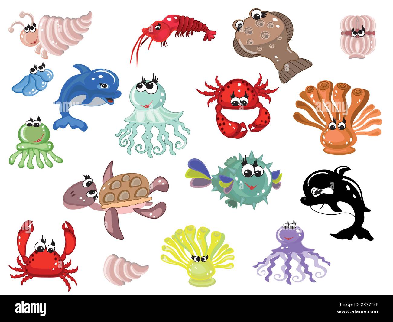 Animali marini, icone. Illustrazione Vettoriale