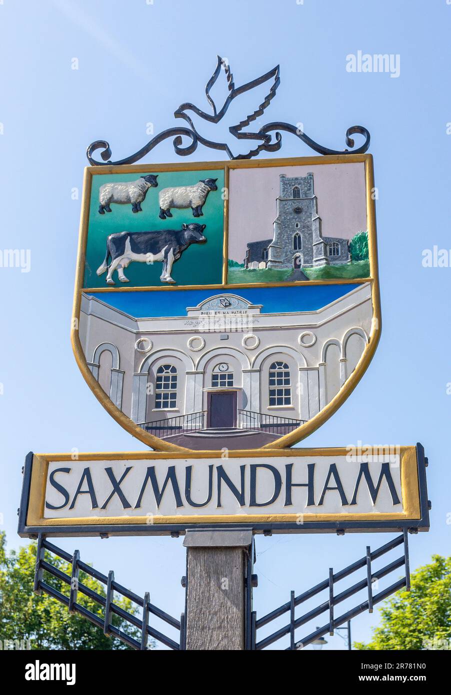 Cartello della città, Saxmundham, Suffolk, Inghilterra, Regno Unito Foto Stock