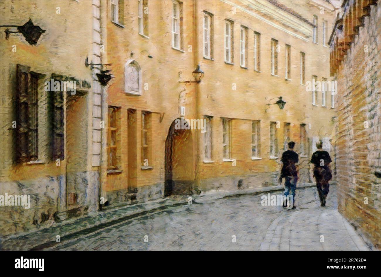 Strade strette nella città vecchia di Vilnius, Lituania Foto Stock
