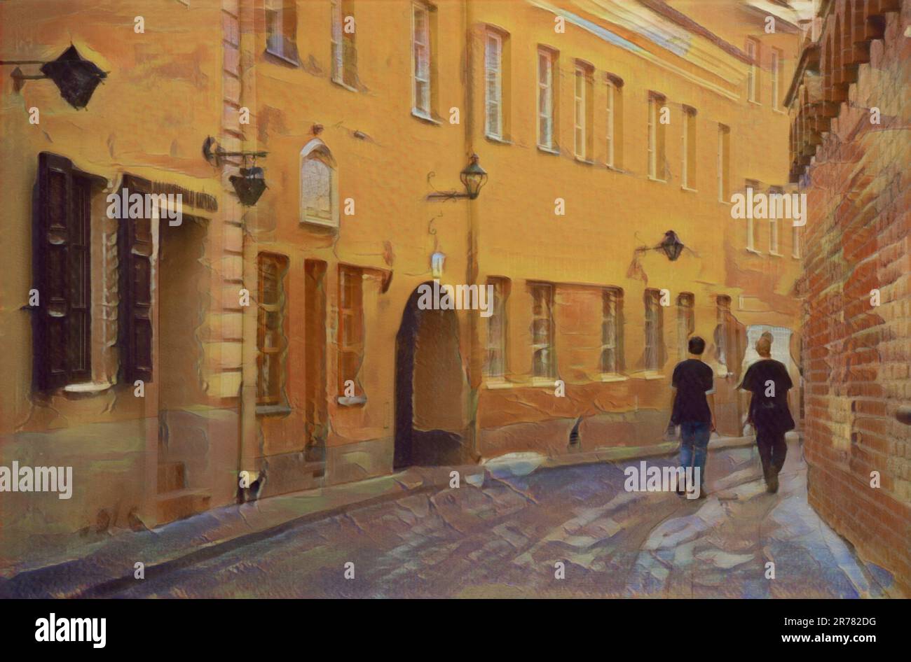 Strade strette nella città vecchia di Vilnius, Lituania Foto Stock