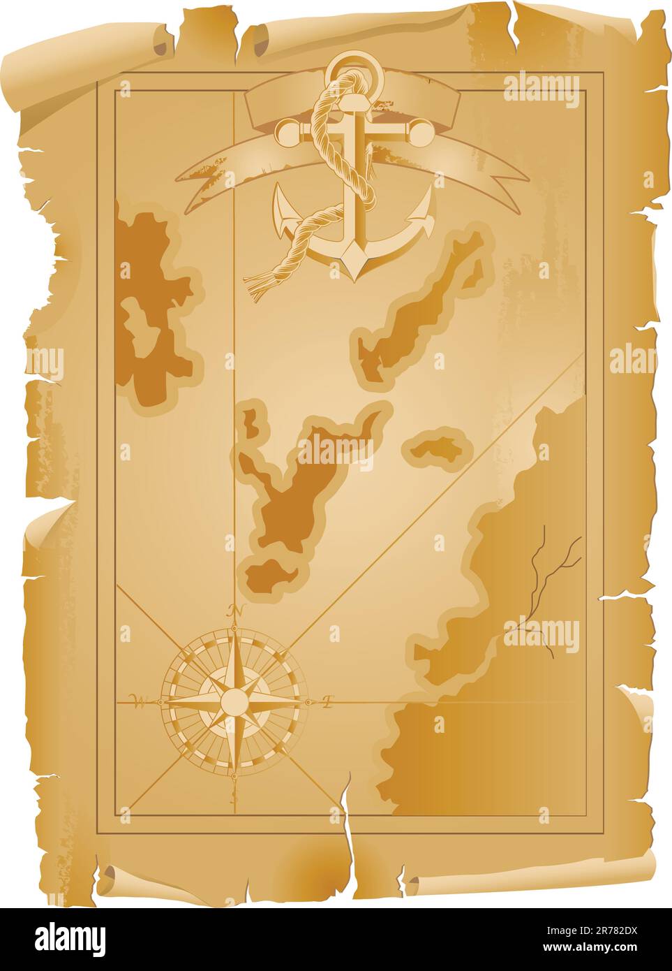 Vecchia mappa dei pirati con ancora e nastro Illustrazione Vettoriale