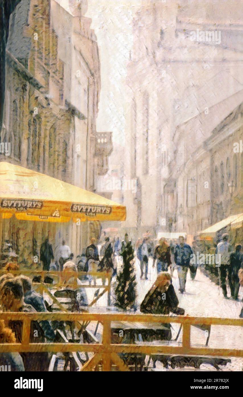 Strade strette nella città vecchia di Vilnius, Lituania Foto Stock