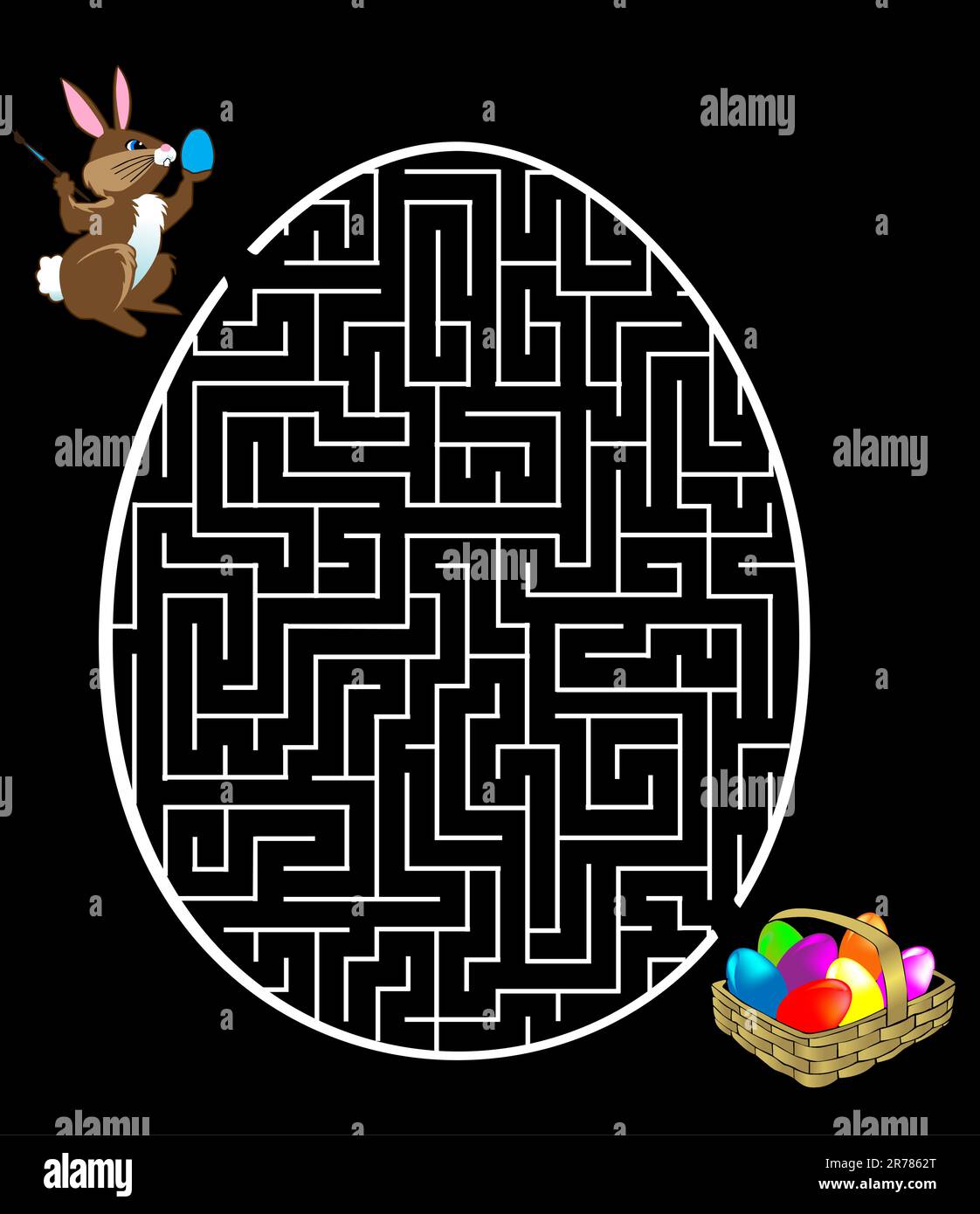 Il coniglio sta cercando le uova isoalte sul nero Illustrazione Vettoriale