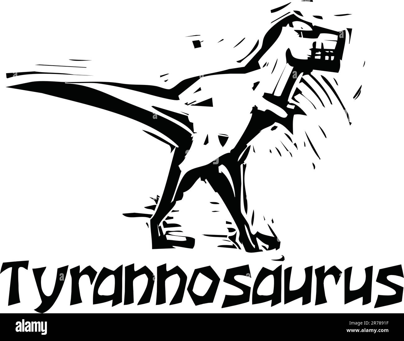Semplice ruvida xilografia raffigurazioni di stile di un Tirannosauro Rex dinosauro Illustrazione Vettoriale