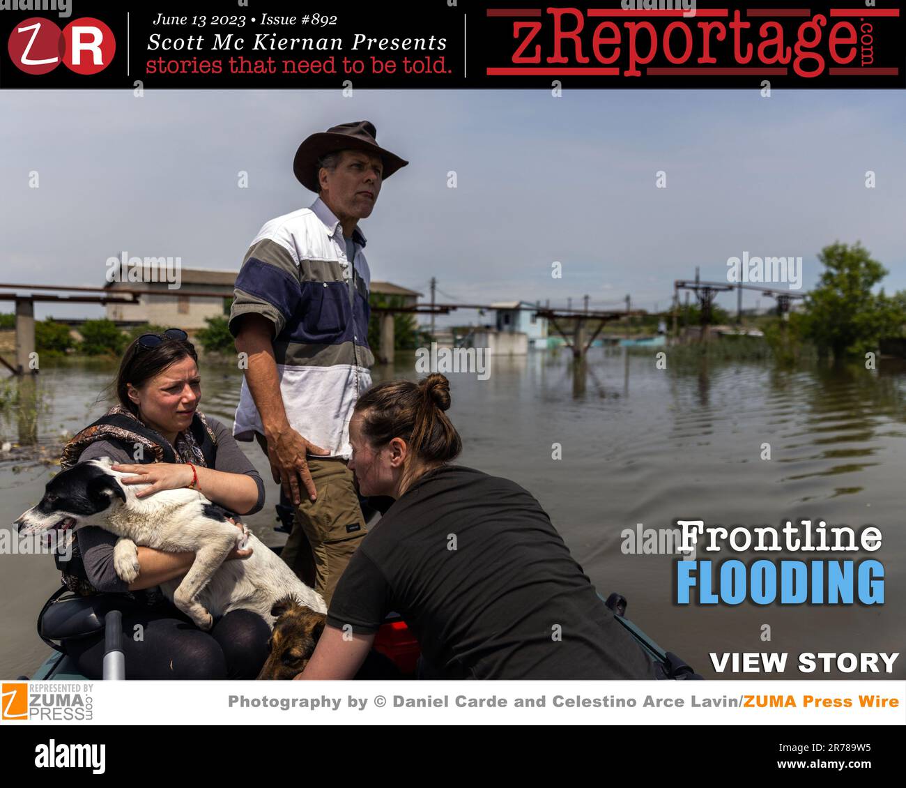 zReportage.com Story of the Week #892: MARTEDÌ 13 giugno 2023: 'FLOODING frontline' del premiato, ZUMA Press fotoreporter Daniel Carde e Celestino Arce Lavin: La diga di Kakhovka, di 66 anni, sul fiume Dnieper, nel sud dell'Ucraina, è crollata la mattina del 6 giugno dopo un'esplosione che ha scatenato una catastrofica crisi umanitaria e ambientale. La diga si trova in prima linea tra gli eserciti in guerra, ed era sotto il controllo russo all'epoca. Con una superficie di oltre 800 chilometri quadrati, il serbatoio è il più grande del paese in termini di volume e fornisce acqua per oltre 700.000 Foto Stock zReportage.com Story of the Week #892: MARTEDÌ 13 giugno 2023: 'FLOODING frontline' del premiato, ZUMA Press fotoreporter Daniel Carde e Celestino Arce Lavin: La diga di Kakhovka, di 66 anni, sul fiume Dnieper, nel sud dell'Ucraina, è crollata la mattina del 6 giugno dopo un'esplosione che ha scatenato una catastrofica crisi umanitaria e ambientale. La diga si trova in prima linea tra gli eserciti in guerra, ed era sotto il controllo russo all'epoca. Con una superficie di oltre 800 chilometri quadrati, il serbatoio è il più grande del paese in termini di volume e fornisce acqua per oltre 700.000 Foto Stock