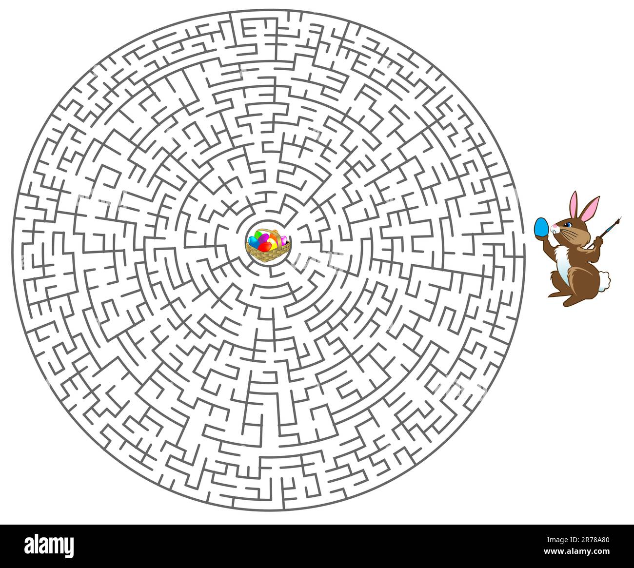 Il coniglio sta cercando il labirinto delle uova colorate Illustrazione Vettoriale