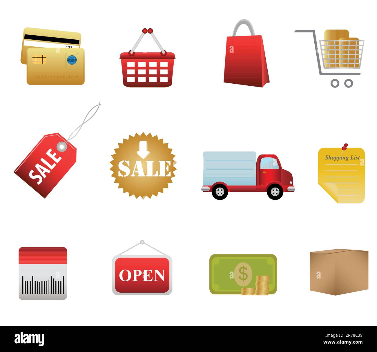 Set di icone e pulsanti per lo shopping Illustrazione Vettoriale