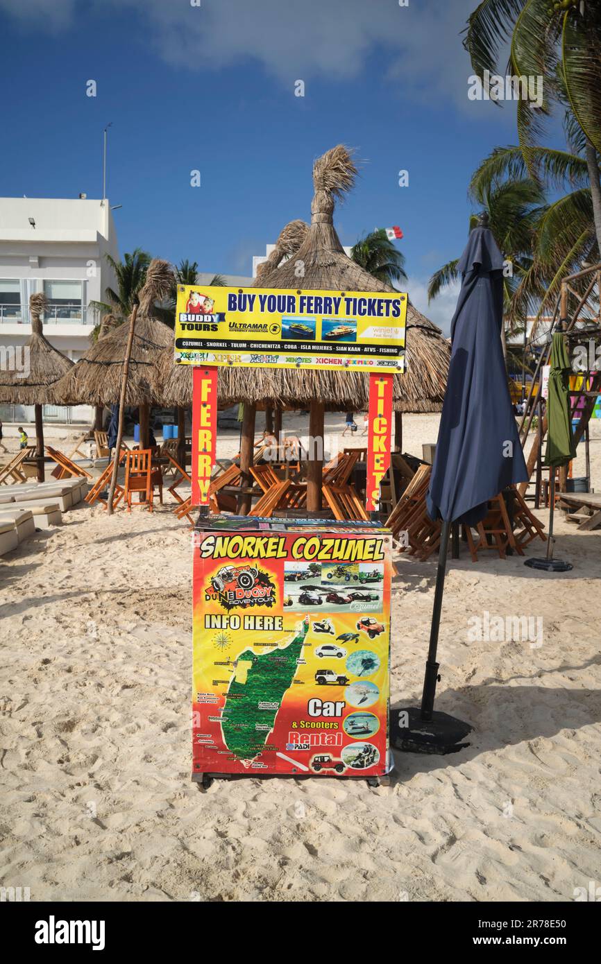 Biglietto del traghetto per il chiosco Playa del Carmen Yucatan Messico Foto Stock
