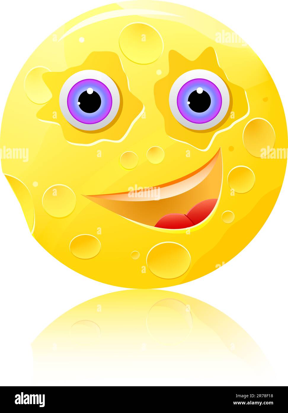 formaggio rotondo con occhi e icona sorriso isolato su bianco Illustrazione Vettoriale