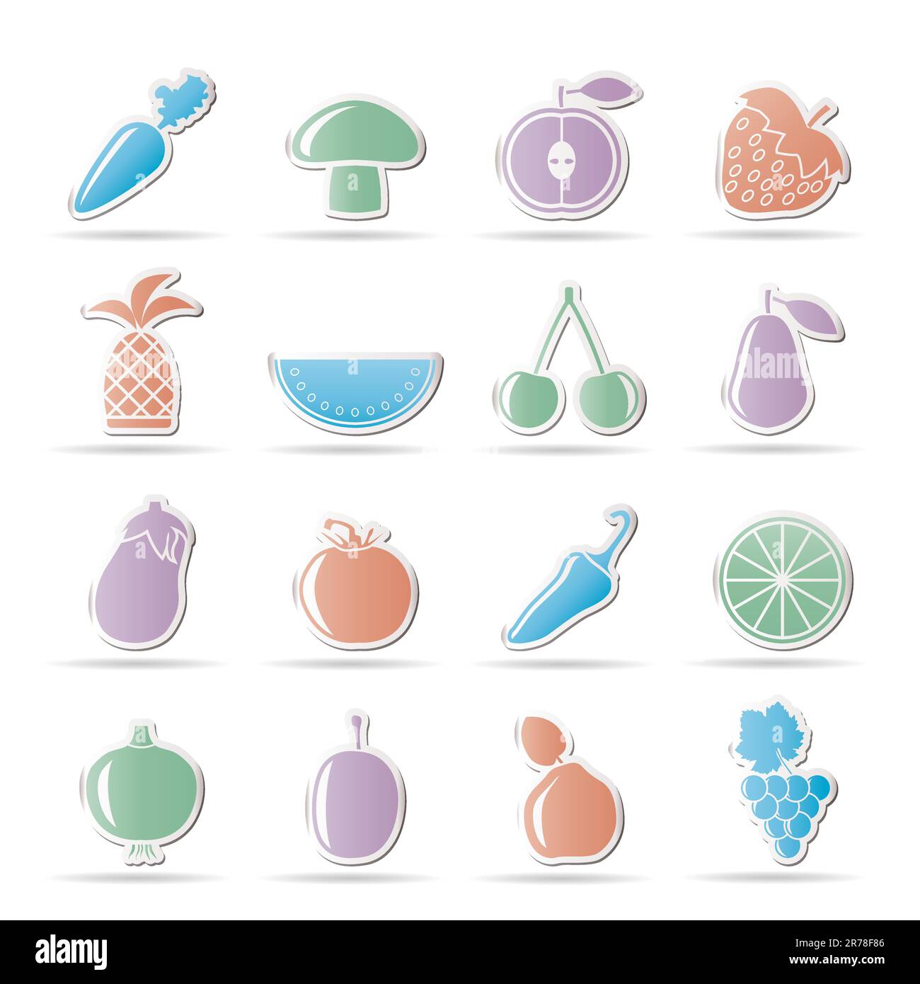Diversi tipi di frutta e verdura - icone vector icon set Illustrazione Vettoriale