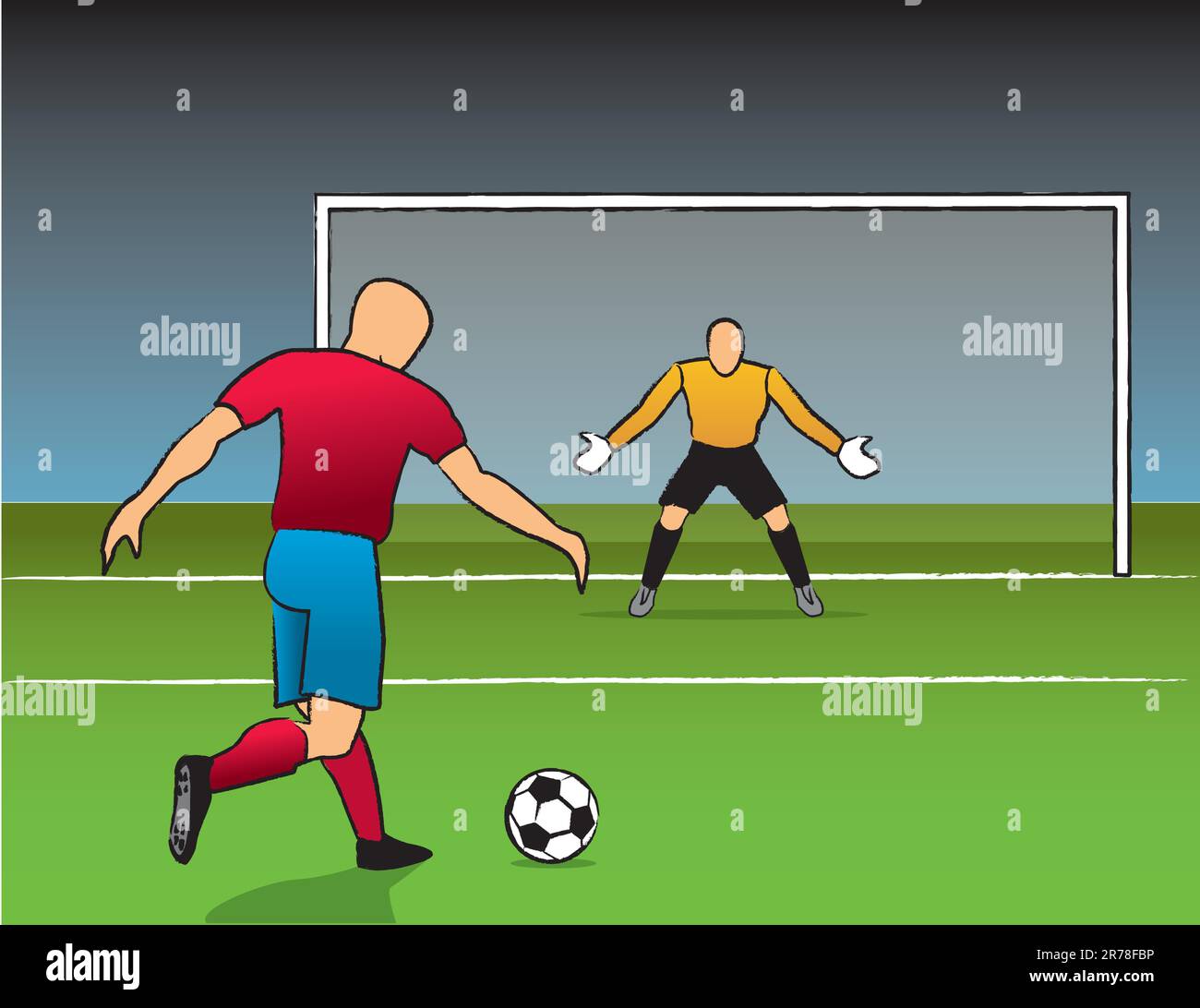 Giocatore di calcio che si prepara a sparare in porta. Illustrazione Vettoriale